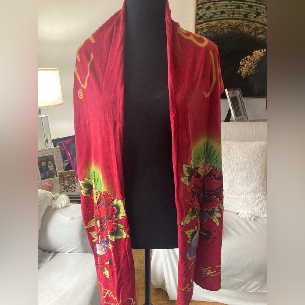 Ed Hardy fringed shawl scarf